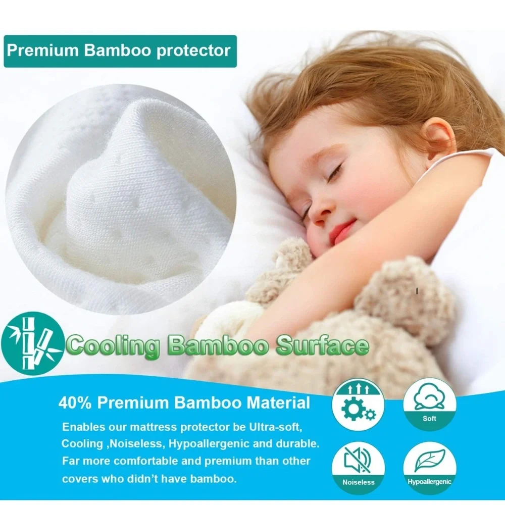TWIN XL Size Cooling Bamboo Mattress Protector, Ultra Soft 3D